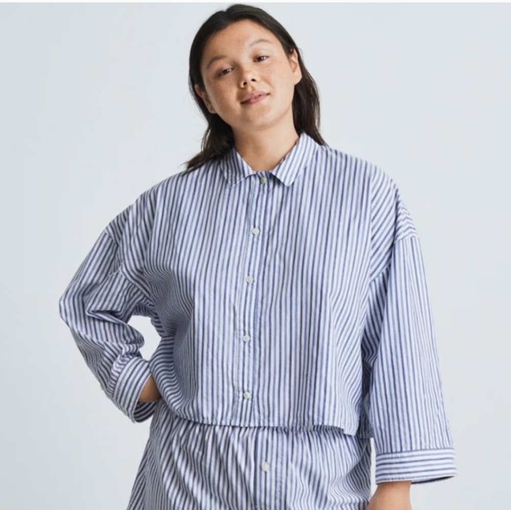 NWT Everlane "The Woven 100% Cotton P.J. Top" Blue-Striped